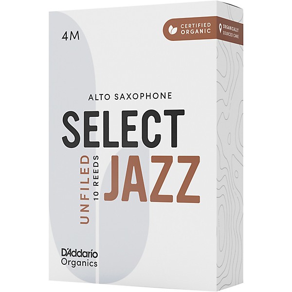 D'Addario Woodwinds Select Jazz Alto Saxophone Unfiled Organic Reeds Box of 10 4M