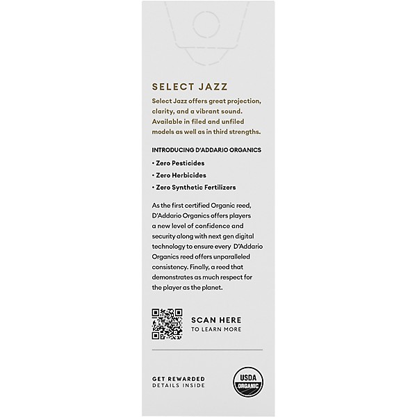 D'Addario Woodwinds Select Jazz, Tenor Saxophone Reeds - Filed,Box of 5 2S