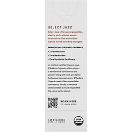 D'Addario Woodwinds Select Jazz, Tenor Saxophone Reeds - Unfiled,Box of 5 3M