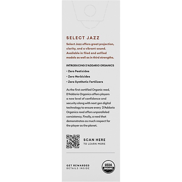 D'Addario Woodwinds Select Jazz, Tenor Saxophone Reeds - Unfiled,Box of 5 4M