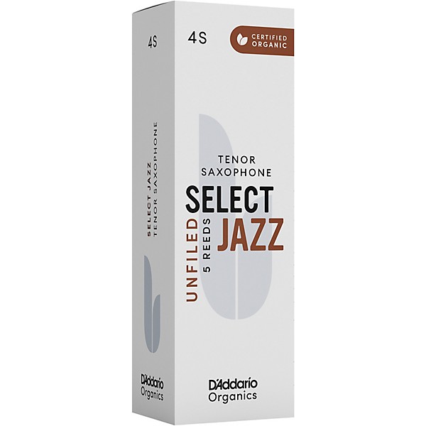 D'Addario Woodwinds Select Jazz, Tenor Saxophone Reeds - Unfiled,Box of 5 4S