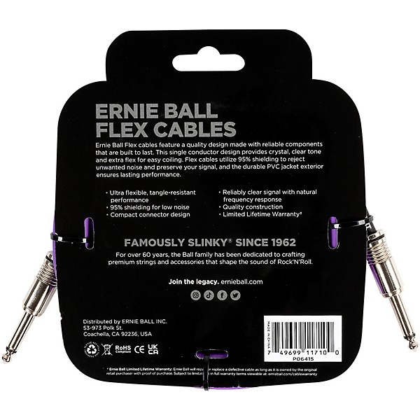 Ernie Ball FLEX Straight to Straight Instrument Cable 10 ft. Purple