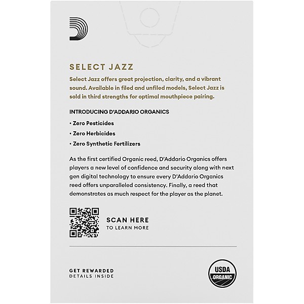 D'Addario Woodwinds Select Jazz, Alto Saxophone - Filed,Box of 10 3H