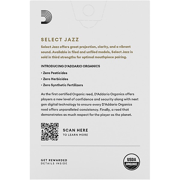 D'Addario Woodwinds Select Jazz, Alto Saxophone - Filed,Box of 10 4H