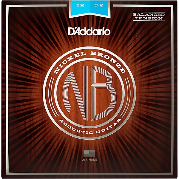 D'Addario NB1252BT Nickel Bronze Acoustic Guitar Strings - Balanced Tension Light 12 - 52