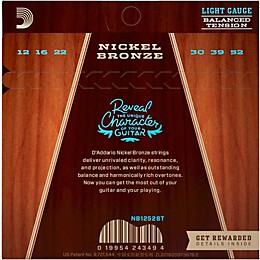 D'Addario NB1252BT Nickel Bronze Acoustic Guitar Strings - Balanced Tension Light 12 - 52