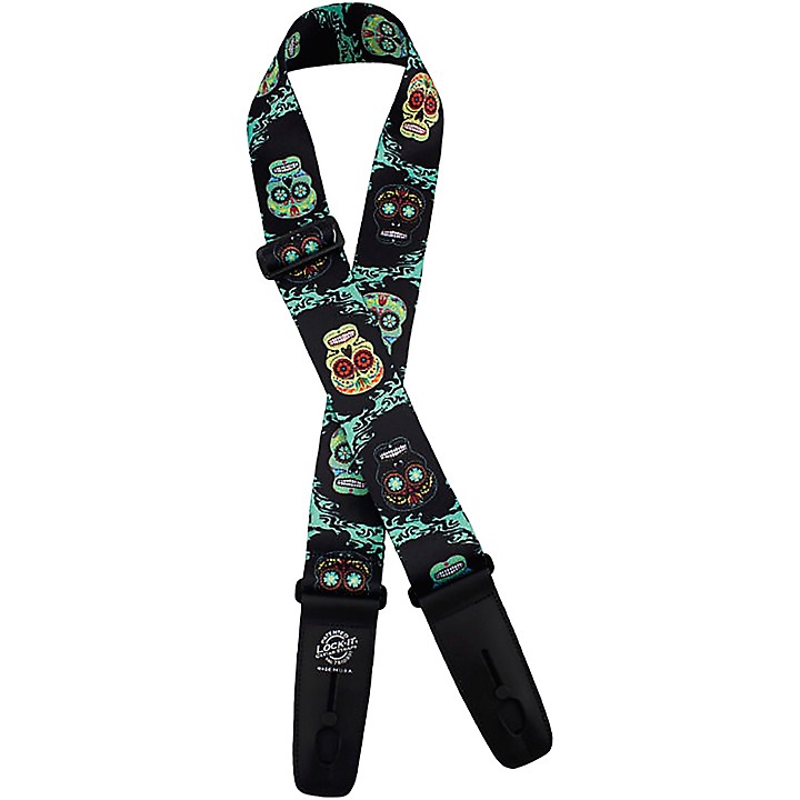 LockIt Straps Polymer Plush 2" Locking Guitar Strap Sugar Skulls Guitar Center