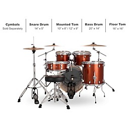 Ludwig Evolution 5-Piece Drum Set With 20" Bass Drum and Zildjian I Series Cymbals Copper