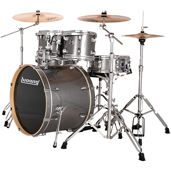 Ludwig Evolution 6-Piece Drum Set With 22" Bass Drum and Zildjian I Series Cymbals Platinum