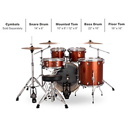 Ludwig Evolution 5-Piece Drum Set With 22" Bass Drum and Zildjian I Series Cymbals Copper