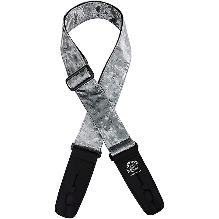 LockIt Straps Crushed Velvet 2" Locking Guitar Strap Silver Guitar