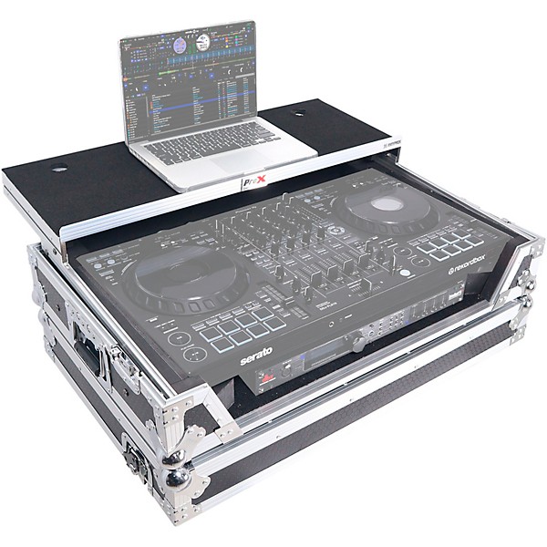 ProX Flight-Style Road Case for Pioneer DDJ-FLX10 DJ Controller With Sliding Laptop Shelf, 1U Rack Space & Wheels Black