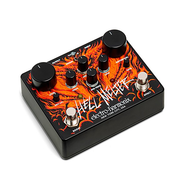 Electro-Harmonix Hell Melter Distortion Effects Pedal Black and Orange