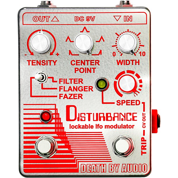 Death By Audio Disturbance Lockable LFO Modulator Filter, Flanger, Fazer Effects Pedal Mirrored Chrome and Red