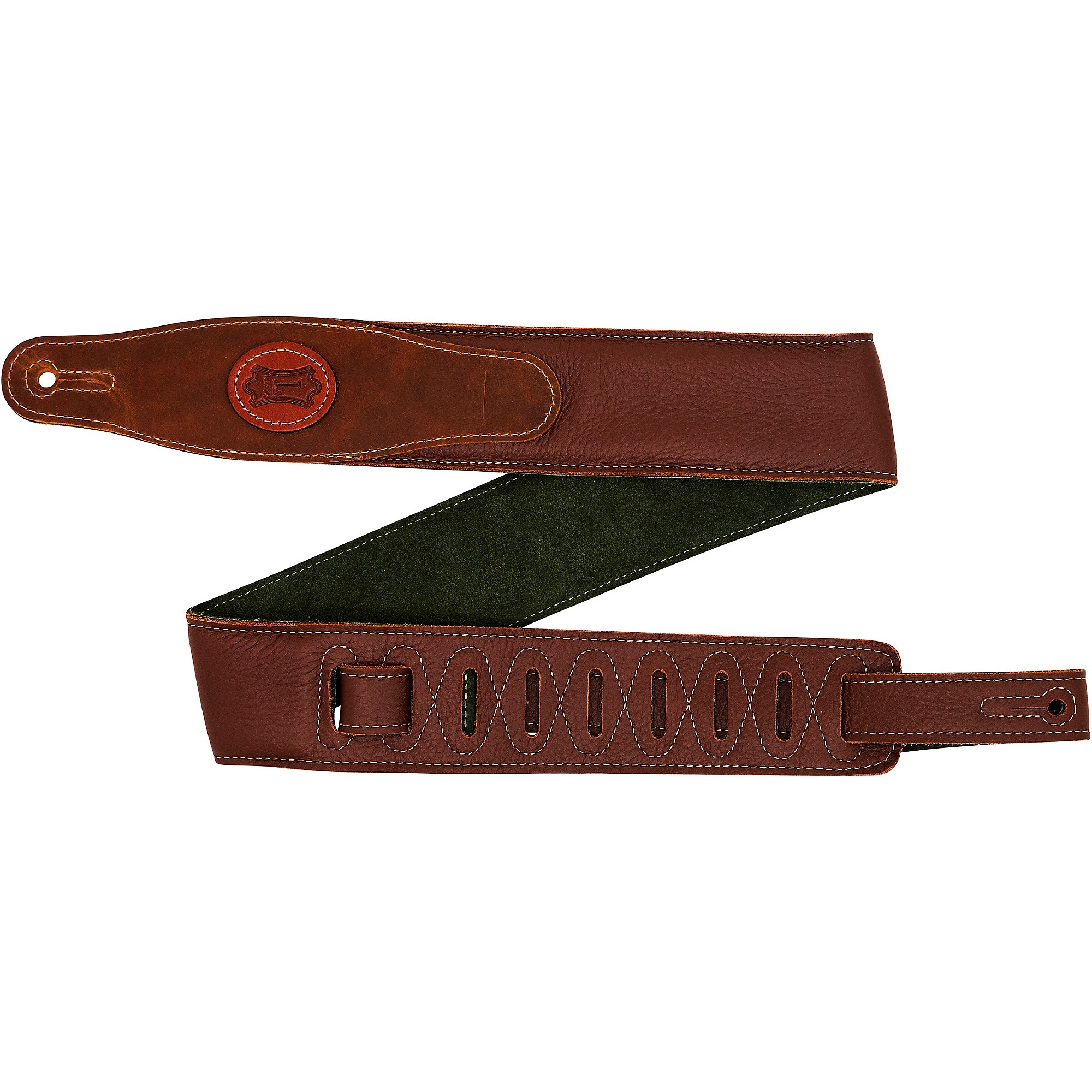 2.5 Distressed Leather Backed Guitar Strap - Brown/Cream