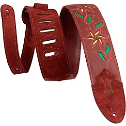 Levy's 2.5" Flowering Vine Leather Guitar Strap Burgundy/Yellow