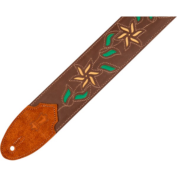 Levy's 2.5" Flowering Vine Leather Guitar Strap Brown/Yellow