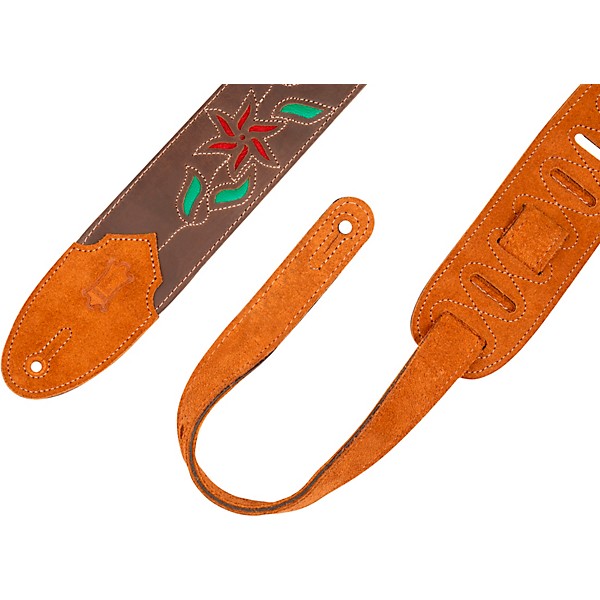 Levy's 2.5" Flowering Vine Leather Guitar Strap Brown/Red