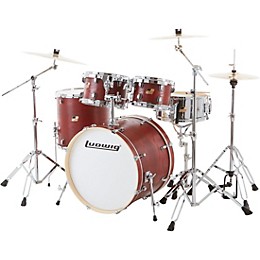 Ludwig BackBeat Elite 5-Piece Complete Drum Set With 22" Bass Drum, Hardware and Cymbals Ruby Grain