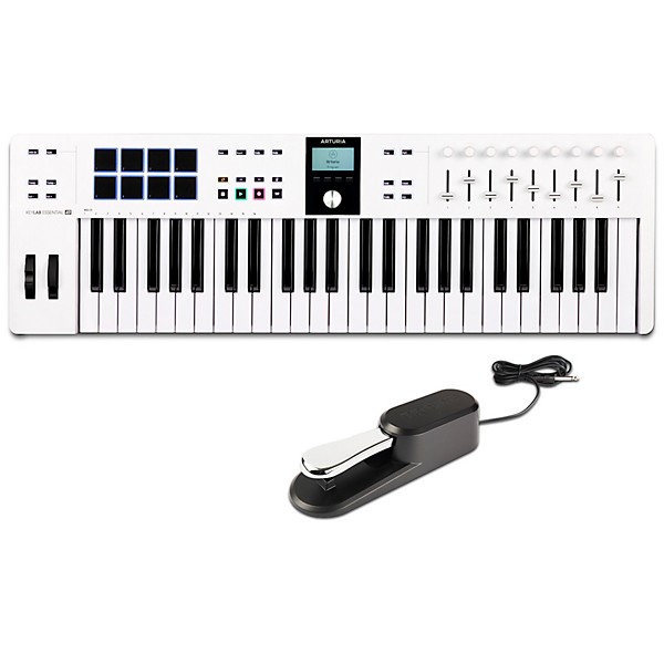 Arturia KeyLab Essential 49 mk3 Keyboard Controller With Universal Sustain Pedal White