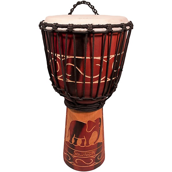 Sawtooth Harmony Series 12" Hand-Carved Elephant Design Rope Djembe With Drum Sack Carry Bag