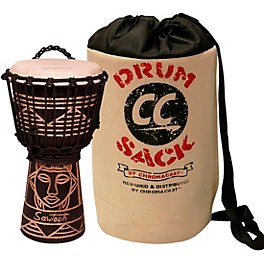 Sawtooth Sawtooth Harmony Series 8" Hand-Carved Spirit Design Rope Djembe, Satin Black Finish With Drum Sack Carry Bag