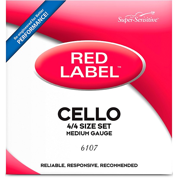 Super Sensitive Red Label Series Cello String Set 4/4 Size, Medium