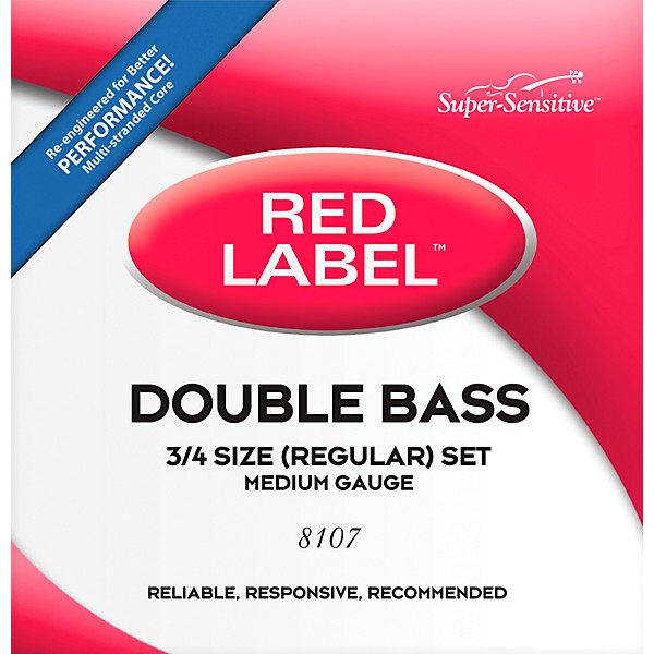 Super Sensitive Red Label Series Double Bass String Set 3/4 Size, Medium
