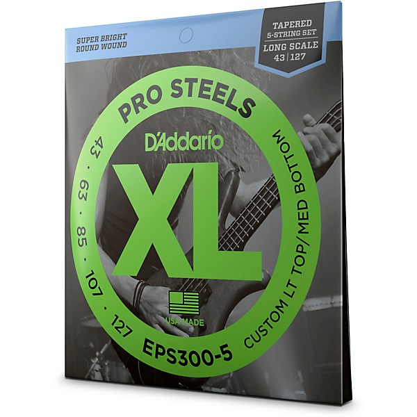 D Addario EPS300 5 Tapered Steel Bass Guitar Strings .043 .127