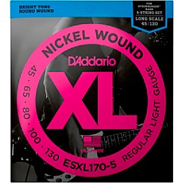 D'Addario ESXL170-5 Nickel Wound Light 5-String Bass Strings - Long Scale .045 - .130