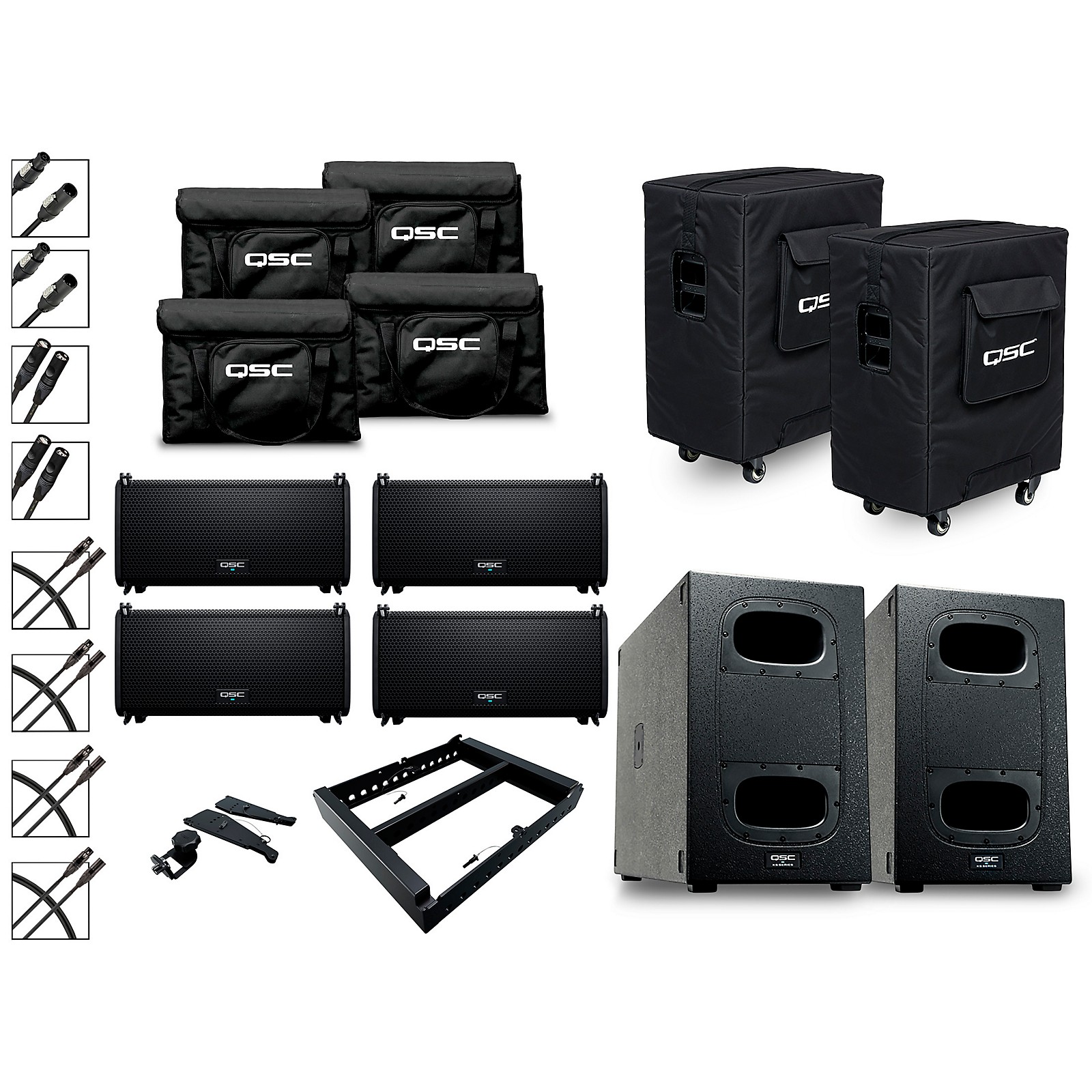 QSC Four LA108 Ground Stack Active Line Array Speakers Package With Two
