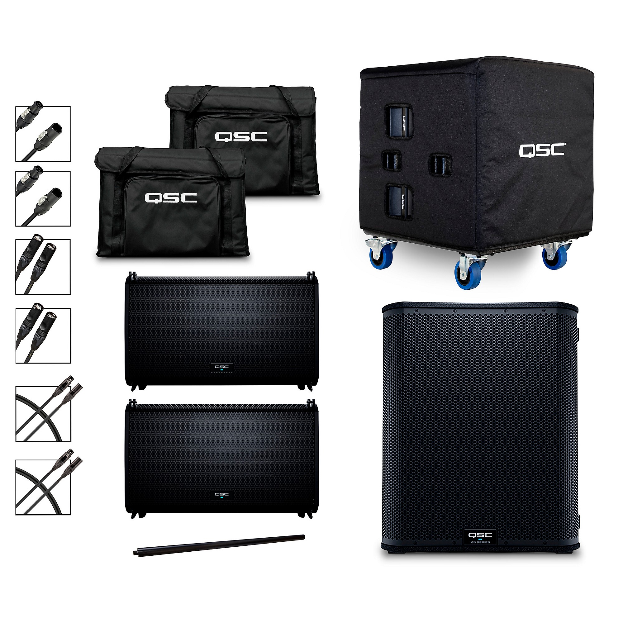 QSC (2) LA112 Pole Mounted Active Line Array Speaker Package With