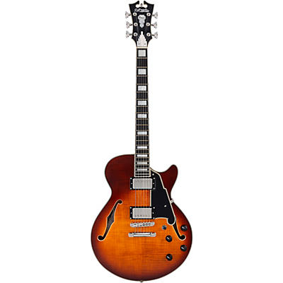 D'angelico Premier Ss Semi-Hollow Electric Guitar W/ Stopbar Tailpiece Dark Iced Tea Burst for sale