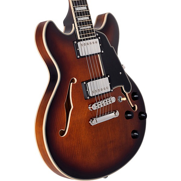 D'Angelico Premier Mini DC Semi-Hollow Electric Guitar With Stopbar Tailpiece Brown Burst