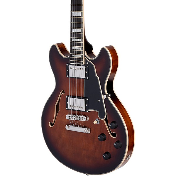 D'Angelico Premier Mini DC Semi-Hollow Electric Guitar With Stopbar Tailpiece Brown Burst