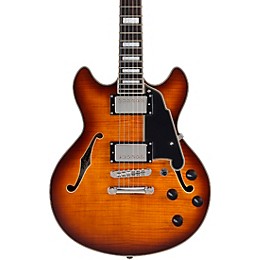 D'Angelico Premier Mini DC Semi-Hollow Electric Guitar With Stopbar Tailpiece Dark Iced Tea Burst