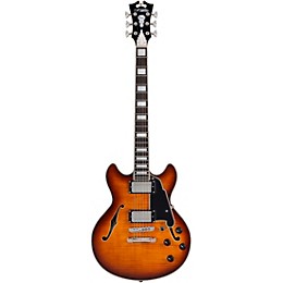 D'Angelico Premier Mini DC Semi-Hollow Electric Guitar With Stopbar Tailpiece Dark Iced Tea Burst
