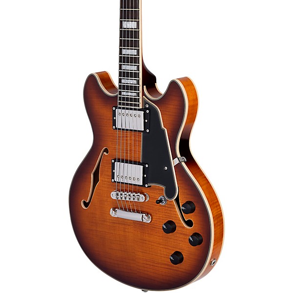D'Angelico Premier Mini DC Semi-Hollow Electric Guitar With Stopbar Tailpiece Dark Iced Tea Burst