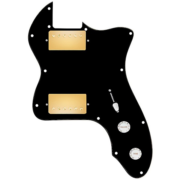 920d Custom 72 Thinline Tele Loaded Pickguard With Gold Roughneck Humbuckers and White Knobs Black