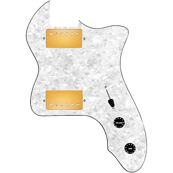 920d Custom 72 Thinline Tele Loaded Pickguard With Gold Cool Kids Humbuckers & Black Knobs White Pearl