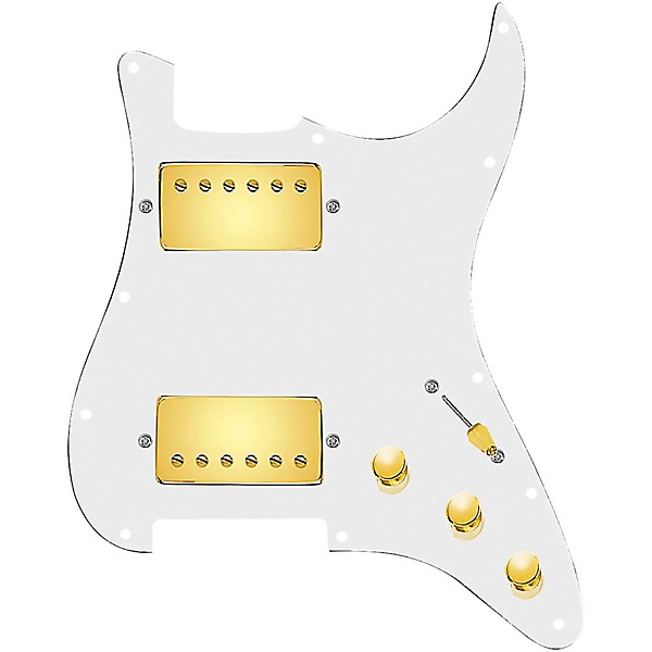920d Custom Hushed And Humble HH Loaded Pickguard for Strat With Gold Smoothie Humbuckers and S3W-HH Wiring Harness White