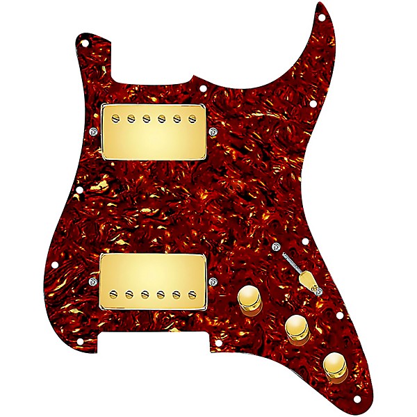 920d Custom Hushed And Humble HH Loaded Pickguard for Strat With Gold Smoothie Humbuckers and S3W-HH Wiring Harness Tortoise