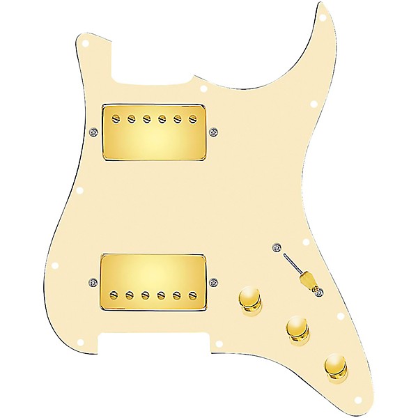 920d Custom Hushed And Humble HH Loaded Pickguard for Strat With Gold Smoothie Humbuckers and S3W-HH Wiring Harness Aged W...