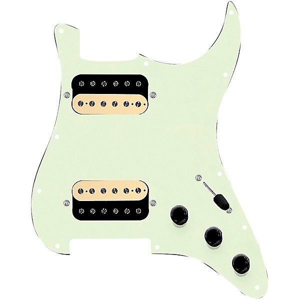 920d Custom HH Loaded Pickguard for Strat With Uncovered Roughneck Humbuckers and S3W-HH Wiring Harness Mint Green