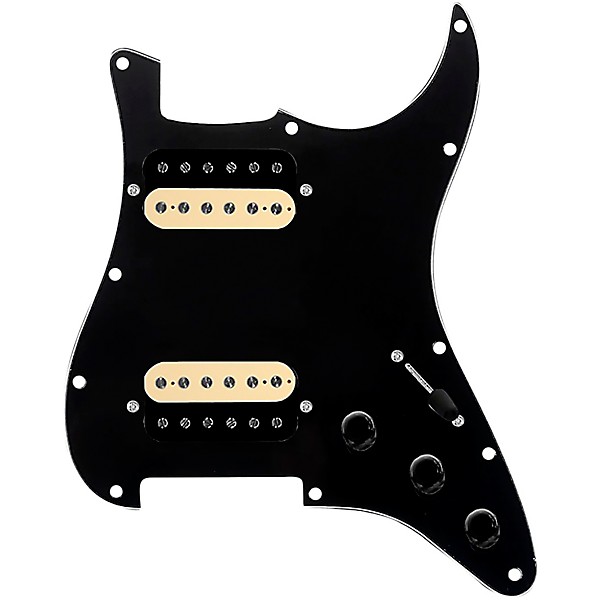 920d Custom HH Loaded Pickguard for Strat With Uncovered Roughneck Humbuckers and S3W-HH Wiring Harness Black