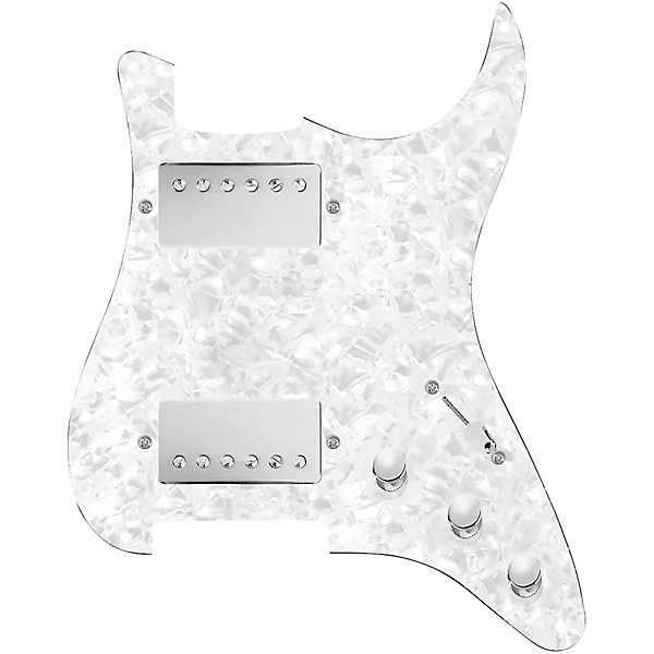 920d Custom HH Loaded Pickguard for Strat With Nickel Roughneck Humbuckers and S3W-HH Wiring Harness White Pearl