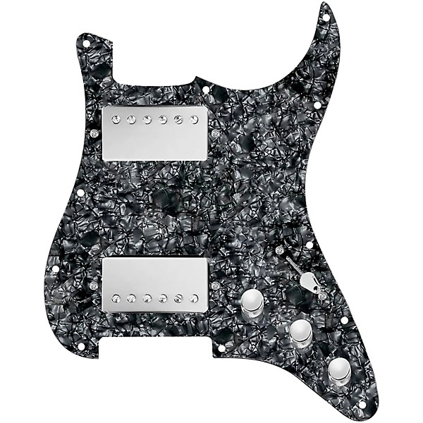 920d Custom HH Loaded Pickguard for Strat With Nickel Roughneck Humbuckers and S5W-HH Wiring Harness Black Pearl