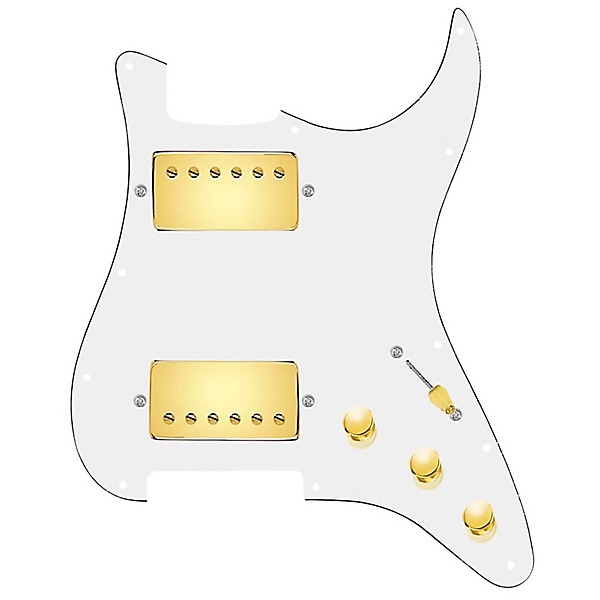 920d Custom HH Loaded Pickguard for Strat With Gold Cool Kids Humbuckers and S5W-HH Wiring Harness White