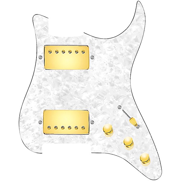 920d Custom HH Loaded Pickguard for Strat With Gold Roughneck Humbuckers and S5W-HH Wiring Harness White Pearl