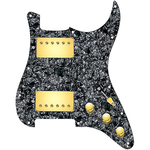 920D Custom HH Loaded Pickguard for Strat With Gold Roughneck Humbuckers and S5W-HH Wiring Harness Black Pearl